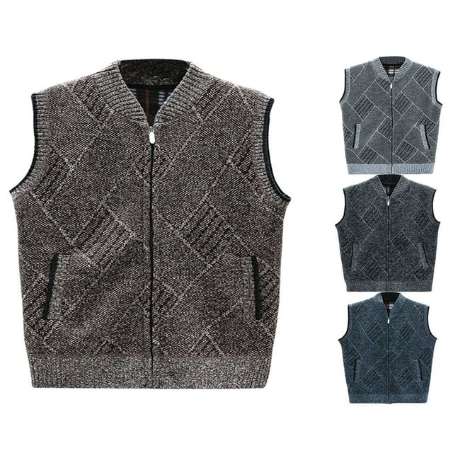CHEMAV SAMPS #5437 Autumn Winter Men Pattern Sweater Vest Sleeveless Knit Zip Knitwear Male Streetwear