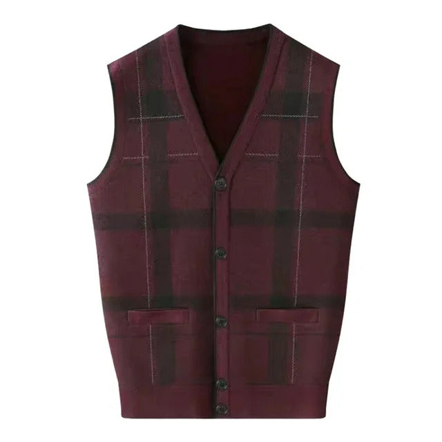 CHEMAV SAMPS #5438 Men's Autumn Winter Casual Fashion V-Neck Sleeveless Knit Sweater Vest for Layering Comfort