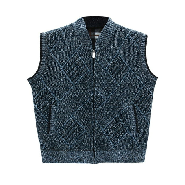 CHEMAV SAMPS #5437 Autumn Winter Men Pattern Sweater Vest Sleeveless Knit Zip Knitwear Male Streetwear